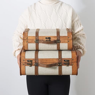 SLPR Vintage Wooden Suitcases Set - Elegant Decorative Storage