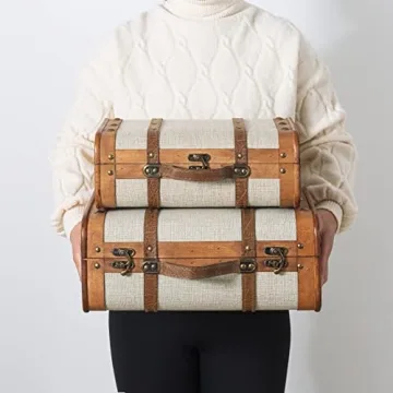SLPR Vintage Wooden Suitcases Set - Elegant Decorative Storage