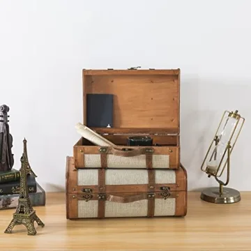 SLPR Vintage Wooden Suitcases Set - Elegant Decorative Storage