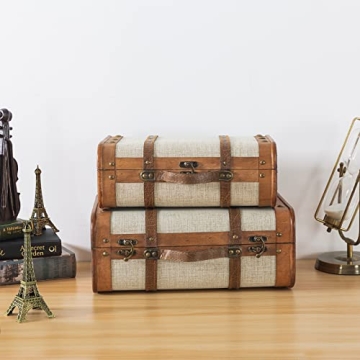 SLPR Vintage Wooden Suitcases Set - Elegant Decorative Storage