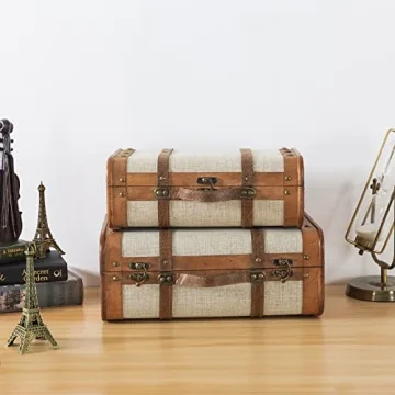 SLPR Vintage Wooden Suitcases Set - Elegant Decorative Storage