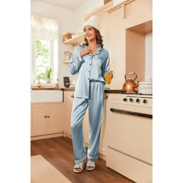 Ekouaer Women's Classic Button Down Satin Pajama Set