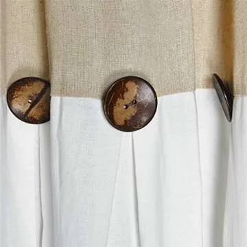 ASPMIZ Farmhouse Cotton Blend Curtains, Rustic Country Color Block Curtain Panels, Boho Button Rod Pocket Window Drapes for Bedroom Living Room Decor, Set of 2 Panels, Linen Color, 52 x 84 Inch Length