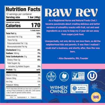 Raw Rev Vegan Protein Bars - Double Chocolate Brownie Batter, 12 Bars, Non-GMO & Gluten-Free