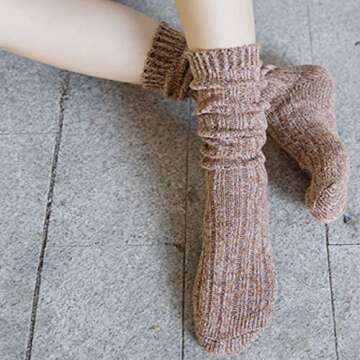TINTAO 3 Pairs Women Winter Wool Cable Knit Crew Knee High Boot Socks,Size 5-11#W919 (Polyester Blend, Color A06)