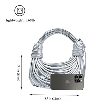 JBB Women Silver Shoulder Purse - Knotted Woven Tote Hobo Bag Evening Party Leather Satchel Handbag with Zipper