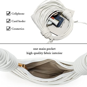 JBB Women Silver Shoulder Purse - Knotted Woven Tote Hobo Bag Evening Party Leather Satchel Handbag with Zipper