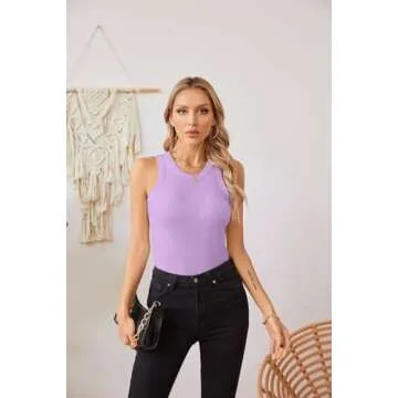 VICHYIE Summer Womens Tops Plus Size Sleeveless Tank Tops Cami Top Shirt Ribbed Racerback Blouses Purple XL
