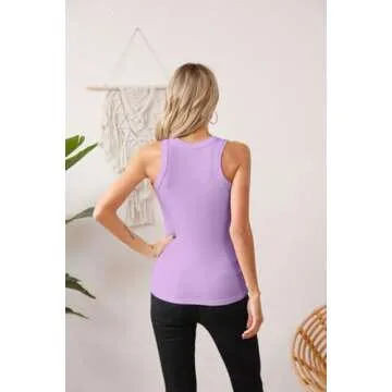 VICHYIE Summer Womens Tops Plus Size Sleeveless Tank Tops Cami Top Shirt Ribbed Racerback Blouses Purple XL