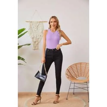 VICHYIE Summer Womens Tops Plus Size Sleeveless Tank Tops Cami Top Shirt Ribbed Racerback Blouses Purple XL