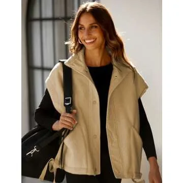Yeokou Women's Fleece Vest Casual Sleeveless Button Down Winter Warm Sherpa Jacket with Pockets(Khaki-M)