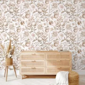 VEELIKE Exotic Gold Fruits Floral Wallpaper for All Rooms