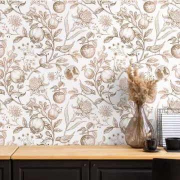 VEELIKE Exotic Gold Fruits Floral Wallpaper for All Rooms