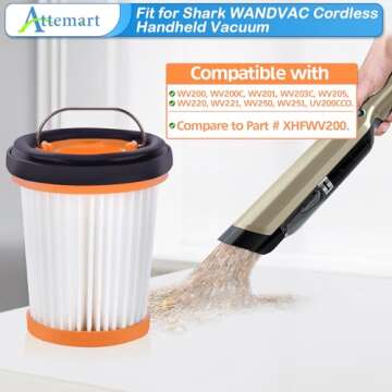 Attemart 4 Pack WV201 Wandvac Filter Replacement for Shark ION W1 S87 Cordless Handheld Vacuum WV200...