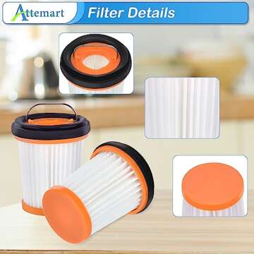 Attemart 4 Pack WV201 Wandvac Filter Replacement for Shark ION W1 S87 Cordless Handheld Vacuum WV200, WV201, WV205, WV220, WV221, WV250, WV251, UV200CCO. Compare to Part # XHFWV200