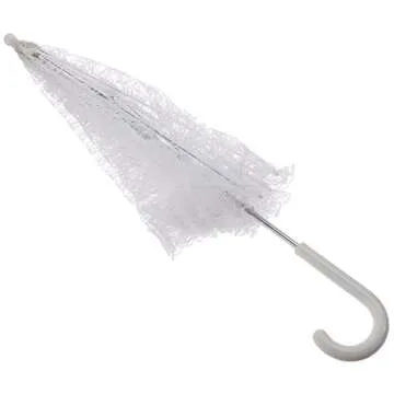 Homeford White Lace Parasol Bridal Umbrella, 26-inch Diameter, 23-inch Length