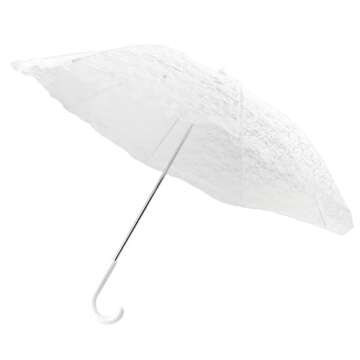 Homeford White Lace Parasol Bridal Umbrella, 26-inch Diameter, 23-inch Length