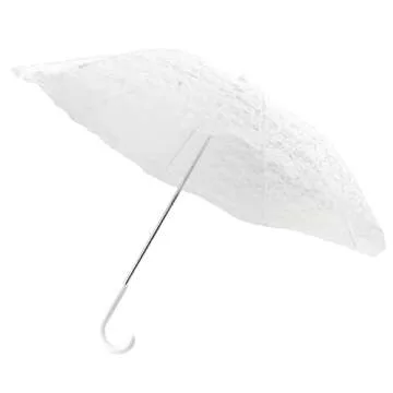 Homeford White Lace Parasol Bridal Umbrella, 26-inch Diameter, 23-inch Length