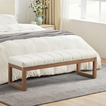 Zihanhome Modern 52.7" Upholstered Teddy Fabric Bench