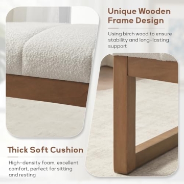Zihanhome Modern 52.7" Upholstered Teddy Fabric Bench