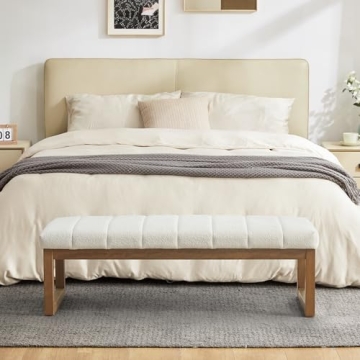 Zihanhome Modern 52.7" Upholstered Teddy Fabric Bench