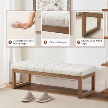 Zihanhome Modern 52.7" Upholstered Teddy Fabric Bench