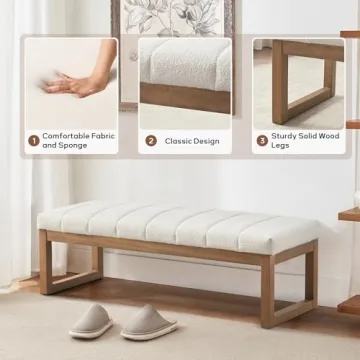 Zihanhome Modern 52.7" Upholstered Teddy Fabric Bench