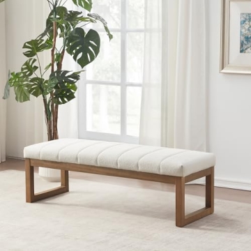 Zihanhome Modern 52.7" Upholstered Teddy Fabric Bench