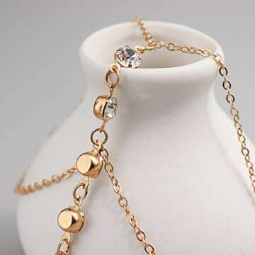 Suyi Finger Ring Bracelet Hand Harness Chain Bracelet Rhinestone Gifts for Women Gold 10CM/3.9IN 2 Pieces