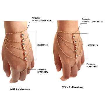 Suyi Finger Ring Bracelet Hand Harness Chain Bracelet Rhinestone Gifts for Women Gold 10CM/3.9IN 2 Pieces