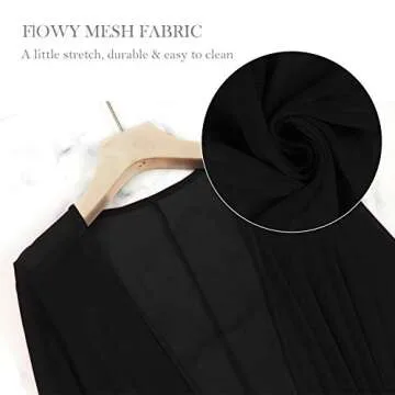 Viottiset Women's Sexy Long Sleeve Swimsuit Swim Bathing Suit Beach Tie Front Sheer Flowy Maxi Robe Cover Up Dress Black S