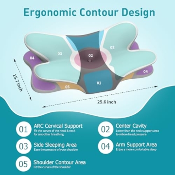 Cervical Neck Pillow for Pain Relief - Ergonomic Side Sleeper Pillow for Neck Support, Cooling Memor...