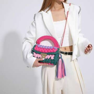 SDIYABOLO Handmade Crochet Wedding Party Purse Crossbody Bags for Women Shoulder Bag Clutch Flap Eve...