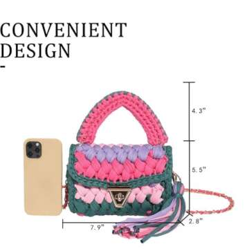 SDIYABOLO Handmade Crochet Wedding Party Purse Crossbody Bags for Women Shoulder Bag Clutch Flap Evening Bag (Blue-08)