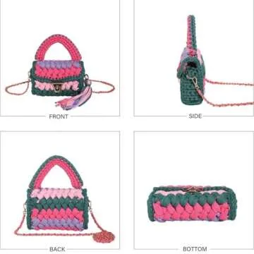 SDIYABOLO Handmade Crochet Wedding Party Purse Crossbody Bags for Women Shoulder Bag Clutch Flap Evening Bag (Blue-08)