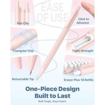 Four Candies Mechanical Pencil Set, with 0.5 & 0.7mm Lead Refills (HB & 2B), Pastel Erasers & Eraser...