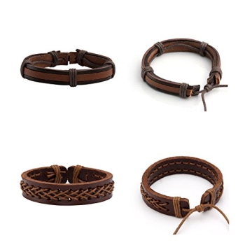 MILAKOO Leather and Wooden Beaded Bracelets Set