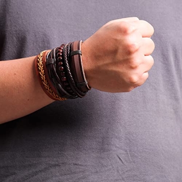 MILAKOO Leather and Wooden Beaded Bracelets Set