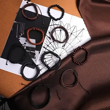 MILAKOO Leather and Wooden Beaded Bracelets Set