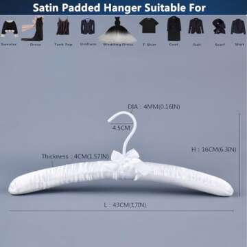 Cocomaya 17 Inch Extra Large Anti Slip Satin Padded Bridal Wedding Dress Hanger No Bumps for Dress Coats, Sweaters Pack of 5 (White, 5)