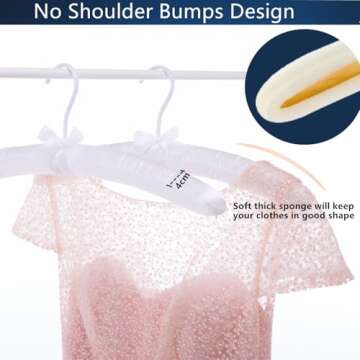 Cocomaya 17 Inch Extra Large Anti Slip Satin Padded Bridal Wedding Dress Hanger No Bumps for Dress Coats, Sweaters Pack of 5 (White, 5)
