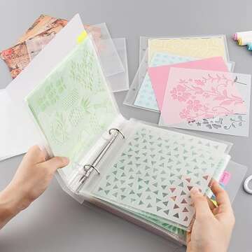 Briartw Cookie Stencil Storage Binder for Storage 6x6inch Stencils,Die Cuts,DIY Scrapbooking,Clear Stamp,Storage Folder Organizer Include 1 Cover,50 Sleeve,50 Backing Paper and 10 Sheets Divider Tabs