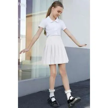 SANGTREE Toddler Little & Big Girls' Women Short Solid Plain Pleated School Uniform Cosplay Costume Skirt, White, 13-14 Years/Height 66.9" = Tag 170