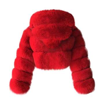 HLYSGO Winter Crop Coat Womens Faux Fur Stylish Jacket