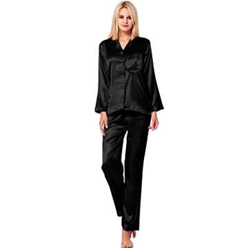 SWOMOG Long Sleeve Satin Pajamas Set - Stylish Comfort