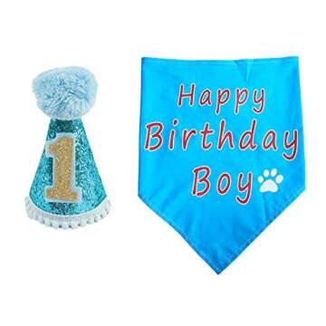 PET SHOW Dogs 1st Birthday Hats and Bandanas Set Cats 1-Year-Old Photo Props Party Costume Grooming ...