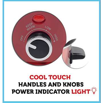 Courant 3.2 Quart Slow Cooker - Red, Removable Ceramic Insert & Glass Lid With Three Temperature Set...