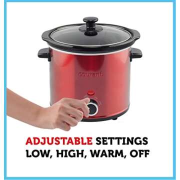 Courant 3.2 Quart Slow Cooker - Red, Removable Ceramic Insert & Glass Lid With Three Temperature Settings