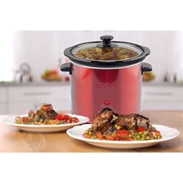 Courant 3.2 Quart Slow Cooker - Red, Removable Ceramic Insert & Glass Lid With Three Temperature Settings