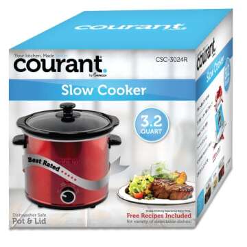 Courant 3.2 Quart Slow Cooker - Red, Removable Ceramic Insert & Glass Lid With Three Temperature Settings